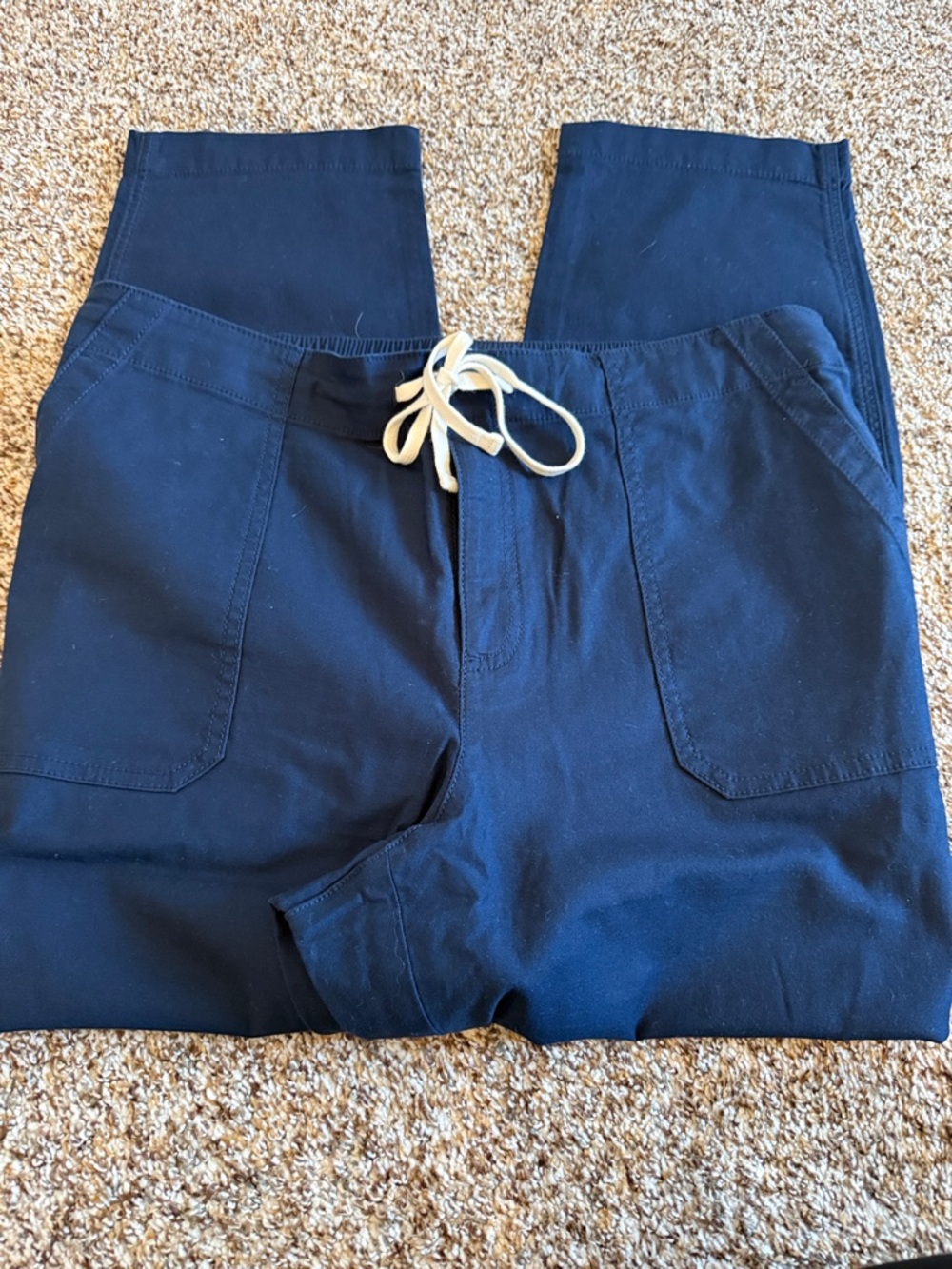 LOFT Navy Utility Drawstring Pant with Tie and button / zipper closure
